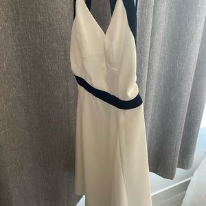Trina Turk Size 10 Summer White w/ Navy Trim Halter Backless Mini Dress.